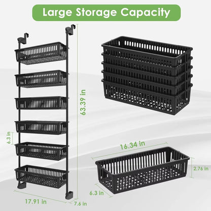 Pantry Door Organizer over the Door Pantry Organizer with 6-Tier Adjustable Baskets Heavy-Duty Metal Wall Mounted Over