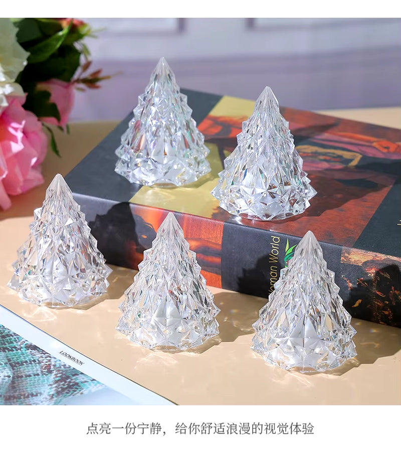 LED Crystal Night Light Warm Christmas Tree Lantern Iceberg Table Lamp Button Batteries Home Party Xmas Diamond Gift Decoration