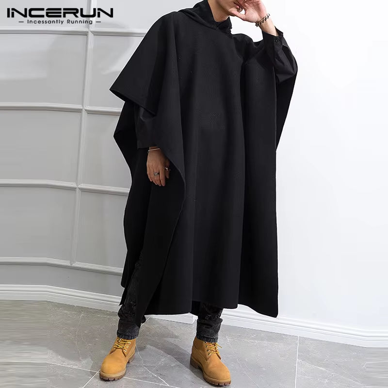 Fashion Men Cloak Coats Hooded Solid Loose 2023 Streetwear Punk Windproof Men'S Trench Chic Winter Long Cape Poncho