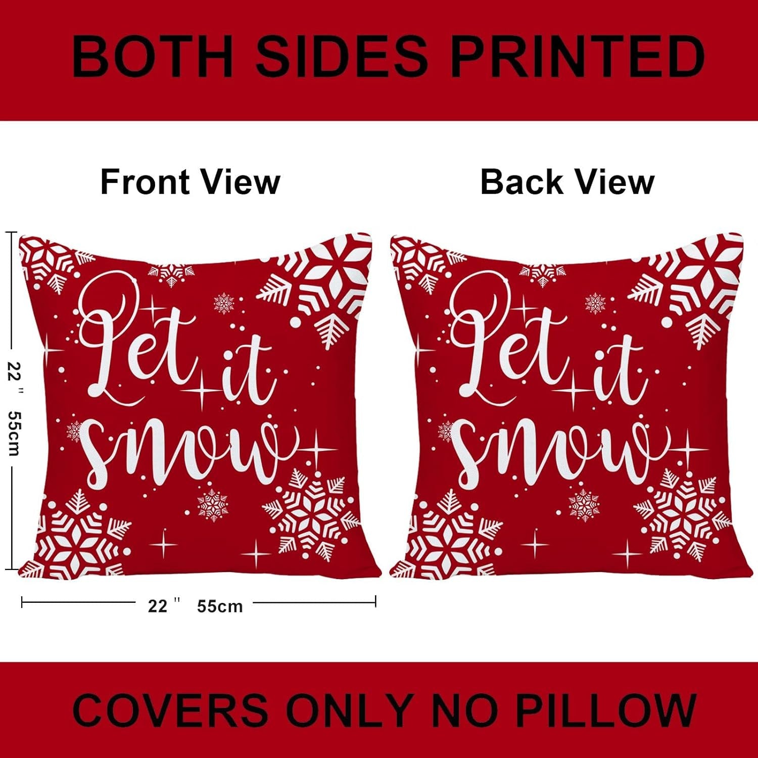 Set of 4 Merry Christmas Deer Snowflake Pine Tree Castle Sled Forest Pattern Red Cotton Linen Square Throw Waist Pillow Case Decorative Cushion Cover for Couch Sofa 22X22 Inches