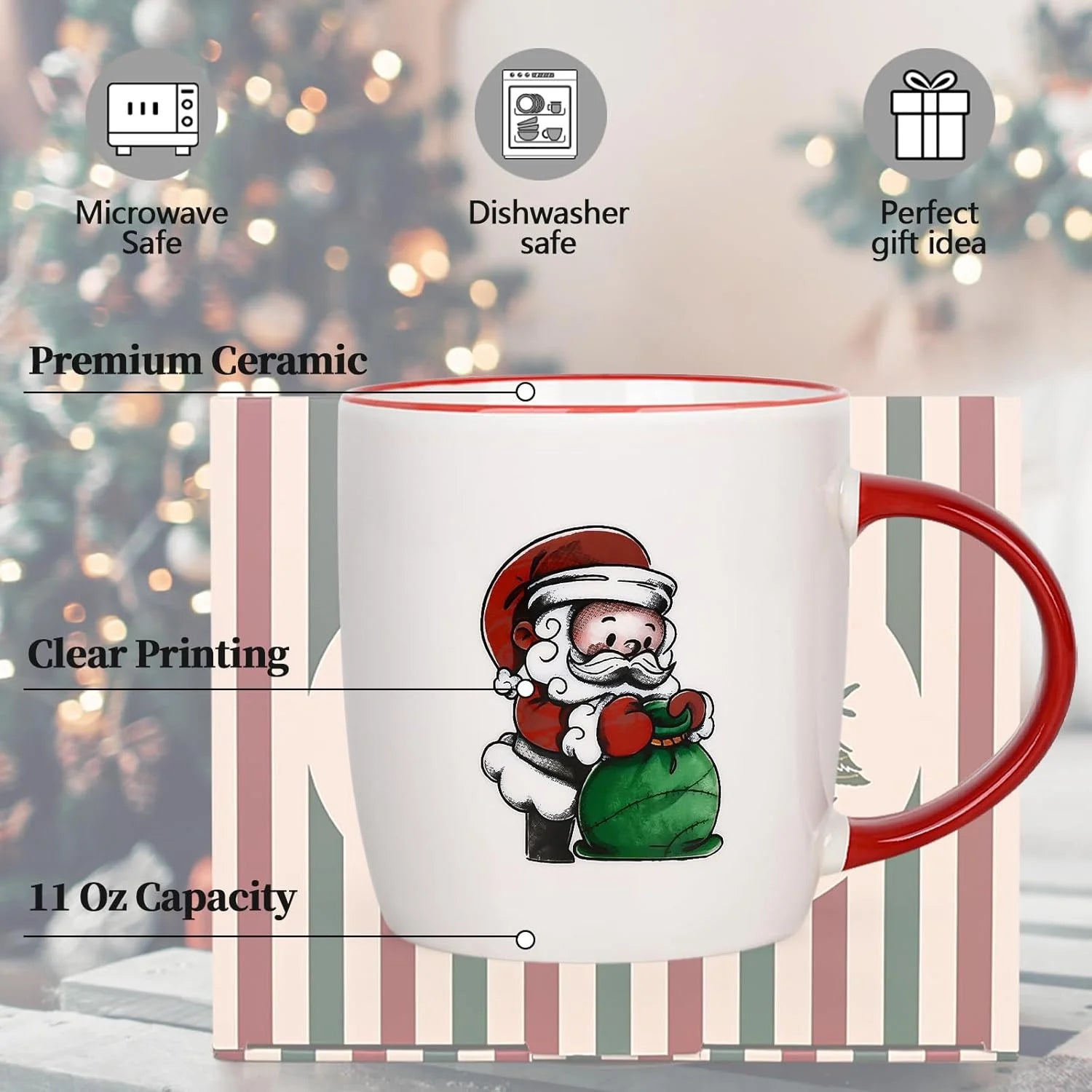 Christmas Mugs, Christmas Gifts Coffee Mug Tea Cup, Christmas Mugs Set of 4, 11 Fl Oz